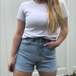 ZARA High-Rise Light-Wash Mom Shorts